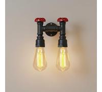 LEDSone Industrial Vintage Steampunk Water Pipe Creative Retro Twin Wall Sconce Wrought Iron E27 Wall Lamp for Restaurant, Café, Bar, Hallway, Kitchen, Bedroom (Black Without Bulb - Twin Style)