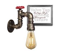 LEDSone Industrial Vintage Wall Light Single Head Pipe Wall Sconce with Red Valve E27 Socket Brushed Copper Finish Steampunk Lighting for Bedroom, Living Room, Hallway, Loft.