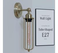 LEDSone Industrial Vintage Wall Light Tube Bulbs Rustic Adjustable Angle Wire Metal Cage Wall Lamp Sconces Retro Indoor Lighting Fixture Fit for Hallway Corridor Bedside (Green Brass)