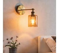 LEDSone Industrial Vintage Wall Sconce E27 Brass Wall Light with Amber Glass Shade, 180° Adjustable Swing Arm, Modern Loft Wall Lamp for Bedroom Living Room Cafes Indoor Lighting Fixture (Antique)
