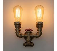 LEDSone Industrial Vintage Water Pipe Twin Wall Light Red Valve E27 Steampunk Interior Lighting Fixture for Bedroom Bar Pub Farmhouse Café Hotel (Brushed Copper with Bulb - Twin Style)