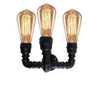 LEDSone Industrial Vintage Water Pipe Wall Light Red Valve Black E27 Steampunk Interior Lighting Fixture for Loft Bedroom Living Room Bedside Hallway (Black - 3 Way)
