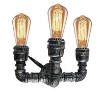 LEDSone Industrial Vintage Water Pipe Wall Light Red Valve Black E27 Steampunk Interior Lighting Fixture for Loft Bedroom Living Room Bedside Hallway (Brushed Silver - 3 Way)