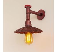 LEDSone Industrial Vintage Water Pipe Wall Light with Umbrella Metal Lampshade Rustic Red E27 Steampunk Wall Sconce for Bedroom Living Room Farmhouse Bar Café Décor