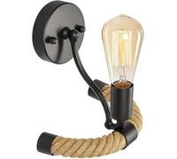 LEDSone Industrial Wall Light E27, Rustic Wall Lights with Hemp Rope, Retro Black Matel Wall Sconce Light for Bedroom, Hallway, Restaurant (Black Single - with Bulb)