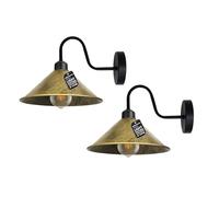 LEDSone Industrial Wall Lights 2 Pack Indoor Modern Brushed Brass 22cm Cone Shaped Shade Swan Neck Sconce Fittings Wall Lamp for Living Room, Bedroom, Hallway