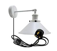 LEDSone Industrial Wall Mount Indoor White Colour Wall Sconce Pendant Light Set Cone Shape Lamp Shade with Switch and Plug for Bedside Living Room Kitchen Lights (Without Bulb)