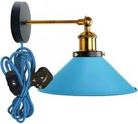 LEDSone 22cm Cone Shaped Industrial Wall Sconce Light Adjustable Plug in Wall Lamp with Yellow Brass Arm, Dimmer Switch and Lamp Shade for Restaurant and Any Other Special Places