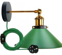 LEDSone 22cm Cone Shaped Industrial Wall Sconce Light Adjustable Plug in Wall Lamp with Yellow Brass Arm, Dimmer Switch and Lamp Shade for Restaurant and Any Other Special Places