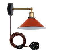 LEDSone Industrial Wall Sconce Adjustable Arm Light dimmer Switch Plug in 22cm Orange Metal Cone Lamp Shade with E27 Base Wall Lights for Restaurant Office and Indoor Home Decor