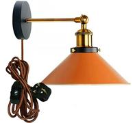 LEDSone Industrial Wall Sconce Adjustable Arm Light dimmer Switch Plug in 22cm Orange Metal Cone Lamp Shade with E27 Base Wall Lights for Restaurant Office and Indoor Home Decor