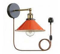 LEDSone 22cm Cone Shaped Industrial Wall Sconce Light Adjustable Plug in Wall Lamp with Yellow Brass Arm, Dimmer Switch and Lamp Shade for Restaurant and Any Other Special Places