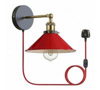 LEDSone Industrial Wall Sconce, Red, 22cm Metal Cone Shade, E27 Base