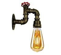 LEDSone Industrial Water Pipe Wall Light Sconce, Brushed Brass Metal E27 Retro Indoor Lamp for Bedroom, Living Room, Kitchen, Hallway, Bar