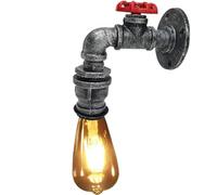 LEDSone Industrial Water Pipe Wall Light Sconce, Brushed Silver Metal E27 Retro Indoor Lamp for Bedroom, Living Room, Kitchen, Hallway, Bar