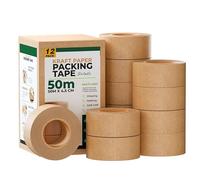 LEDSone Kraft Paper Packing Tape 12 Rolls With Industrial Strength Long 50m x 48mm Suitable For Carton Sealing Brown Eco Friendly Tear Resistant Adhesive For Secure Moving Mailing Storage