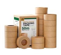 LEDSone Kraft Paper Packing Tape 20 Rolls With Industrial Strength Long 50m x 48mm Suitable For Carton Sealing Brown Eco Friendly Tear Resistant Adhesive For Secure Moving Mailing Storage