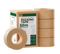 LEDSone Kraft Paper Packing Tape 5 Rolls With Industrial Strength Long 50m x 48mm Suitable For Carton Sealing Brown Eco Friendly Tear Resistant Adhesive For Secure Moving Mailing Storage