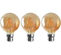 LEDSone 3 Pcs Vintage Light Bulb 8W B22 Bayonet Light Bulb G95 LED Edison Bulb Amber Globe Glass Retro Style Energy Saving Filament Decorative Bulbs Warm White 2700K