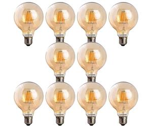 LEDSone LED E27 Bulb, Edison G95 8W Dimmable Screw LED Filament Globe Bulb, Warm White 2700K Amber Glass 800Lumens, Old Fashioned Vintage Decorative Light Bulb, Pack of 10