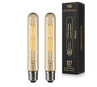 LEDSone LED E27 Edison Light Bulb, T185 4W (40W Equivalent) DIMMABLE LED Filament Warm White 2700K Amber 450LM | Vintage Style185mm Tubular Screw Energy Saving Light Bulb (Pack 2)