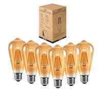 LEDSone LED Edison Bulb, Vintage Light Bulb,4W/6W/8W E27 2700K Warm White ST64 LED Bulbs, Led Filament Bulbs, Dimmable Antique Style Retro Amber Glass Screw Lamp 220V (6 Pack, 8W)