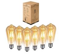 LEDSone LED E27 Bulb, 4W ST64 Screw Dimmable LED Filament (Equivalent to 40W) Amber Glass 2700K Warm White 450LM, Retro Style Squirrel Cage Lamp, Pack of 6 [Energy Class F]