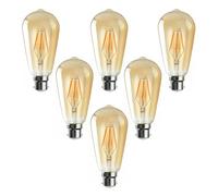 LEDSone LED Edison Bulb, Vintage Light Bulb,4W B22 2700K ST64 LED Bulbs, Led Filament Bulbs, Antique Style Retro Amber Glass Warm White B22 BC Bayonet 220V Pack of 6