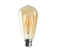 LEDSone LED Edison Bulb, Vintage Light Bulb,4W B22 2700K ST64 LED Bulbs, Led Filament Bulbs, Antique Style Retro Amber Glass Warm White B22 BC Bayonet 220V Pack of 1