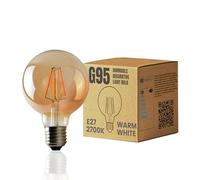 LEDSone LED G95 E27 4W Dimmable Vintage Globe Bulb, Warm White 2200K Amber Glass Edison Style Light, Energy-Saving Decorative Lamp
