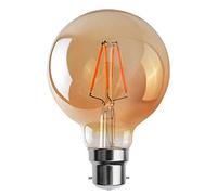 LEDSone, LED G95 Globe B22 Bayonet, 4W Dimmable Vintage Light Bulb, LED Filament Globe Edison Bulb, 2700K Warm White,Amber Glass Decorative LED Bulb, Energy Class A+