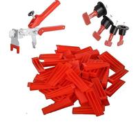 LEDSone Leveling System Kit for 50 Pcs Reusable Tile Spacers with Wrench 100 pcs Reusable Tile Spacer Wedges 1 Pcs Tile Installation Tool plier with Adjustable (Medium red)