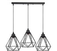 LEDSone Light Cage Black 3-Way 50cm Ceiling E27 Pendant Light Metal Diamond Design Creative Modern Socket 95cm Adjustable Cables Ceiling Rose Ideal for Living Room Kitchen Bar.