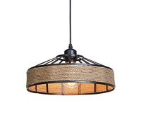 LEDSone Metal & Hemp Rope Pendant Lampshade 30cm, Retro Black Ceiling Light Shade with Reducer Ring for E27 Industrial Lamp Shade for Living Room, Bedroom & Kitchen