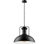 LEDSone Metal Retro 41.5 cm Curved Shape Black Lamp Shade Pendant Lighting Industrial E27 Adjustable Ceiling Hanging Light Fixtures Chain with PVC Fitting. (Black Inner White)