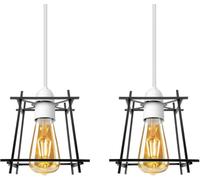 LEDSone Metal Square cage Geometric Lampshade, Vintage Industrial Cage Lamp Shade Wall Lamp Ceiling Pendant Light Fixture Set for Hotel Boutique Outlet Stage (2 Pack Black)