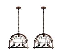 LEDSone Modern 2 Pack Bird Cage Pendant Light Rustic Red Metal Lamp Shade E27 Base 49x40cm 95cm Adjustable Cable Easy Fit for Living Room Bedroom Hallway Bar Coffee Shop