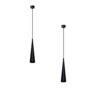 LEDSone Modern 2 Pack Cone Shape Ceiling Pendant Light Black Aluminium GU10 Base Cylindrical Cool White Droplight Suspension Hanging Lamp with Adjustable Cables Bulbs for Kitchen Island Cafe Hotel