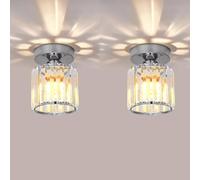 LEDSone Modern 2 Pack Crystal Ceiling Light Fixtures Chrome Small Semi Flush Mount LED Compatible Chandelier Lighting Fitting for Bedroom Kitchen Hallway Dining Room Living Room with Bulb