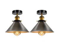 LEDSone Modern 2 Pack Semi Flush Mount Satin Nickel Metal Cone Shade E27 Holder Ceiling Light with Bulb