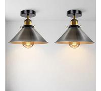 LEDSone Modern 2 Pack Semi Flush Mount Satin Nickel Metal Cone Shade E27 Holder Ceiling Light with Bulb