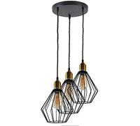 LEDSone Modern 3 Head Pendant Light 20cm Metal Black E27 Adjustable Retro Ceiling Lighting Fixture for Living Room Kitchen Dining Room Bedroom Cafe Restaurant