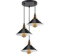 LEDSone Modern 3 Lights Black Pendant Light with 22cm Cone Shade 95cm Adjustable Hanging E27 Base Ceiling Hanging Lamp Fixture for Kitchen Dining Room Bedroom Restaurant