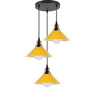 LEDSone Modern 3 Lights Yellow Pendant Light with 22cm Cone Shade 95cm Adjustable Hanging E27 Base Ceiling Hanging Lamp Fixture for Kitchen Dining Room Bedroom Restaurant