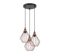 LEDSone Modern 3 Way Ceiling Pendant Light Cluster Diamond Cage Light Fitting Rose Gold Lampshade Style Home E27 Lighting Kit