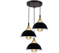 LEDSone Modern 3 Way Ceiling Pendant Light Cluster Light Fitting Black Dome Lampshade Style Home Lighting Kit, for Bedroom Living Room and Kitchen (Black Inner White + Bulb)