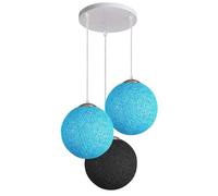 LEDSone Modern 3 Way Decorative Vine Ball Rattan Shade Chandelier Three Head Ceiling Pendant Light Home Decor (Blue, Black 1)