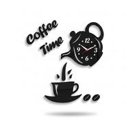 LEDSone Modern 3D DIY Coffee Cup Wall Clock - Black Acrylic Mirror Effect Silent Kitchen Clock, Easy-to-Read Decorative Coffee Time Wall Décor for Living Room, Bedroom, Café, Hotel & Dining Area