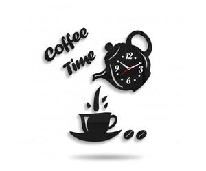 LEDSone Modern 3D DIY Coffee Cup Wall Clock - Black Acrylic Mirror Effect Silent Kitchen Clock, Easy-to-Read Decorative Coffee Time Wall Décor for Living Room, Bedroom, Café, Hotel & Dining Area
