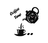 LEDSone Modern 3D Teapot Wall Clock DIY Mirror Coffee Cup Shape Decoration Easy to Read for Kitchen/Living Room/Bedroom/Hotel, Black